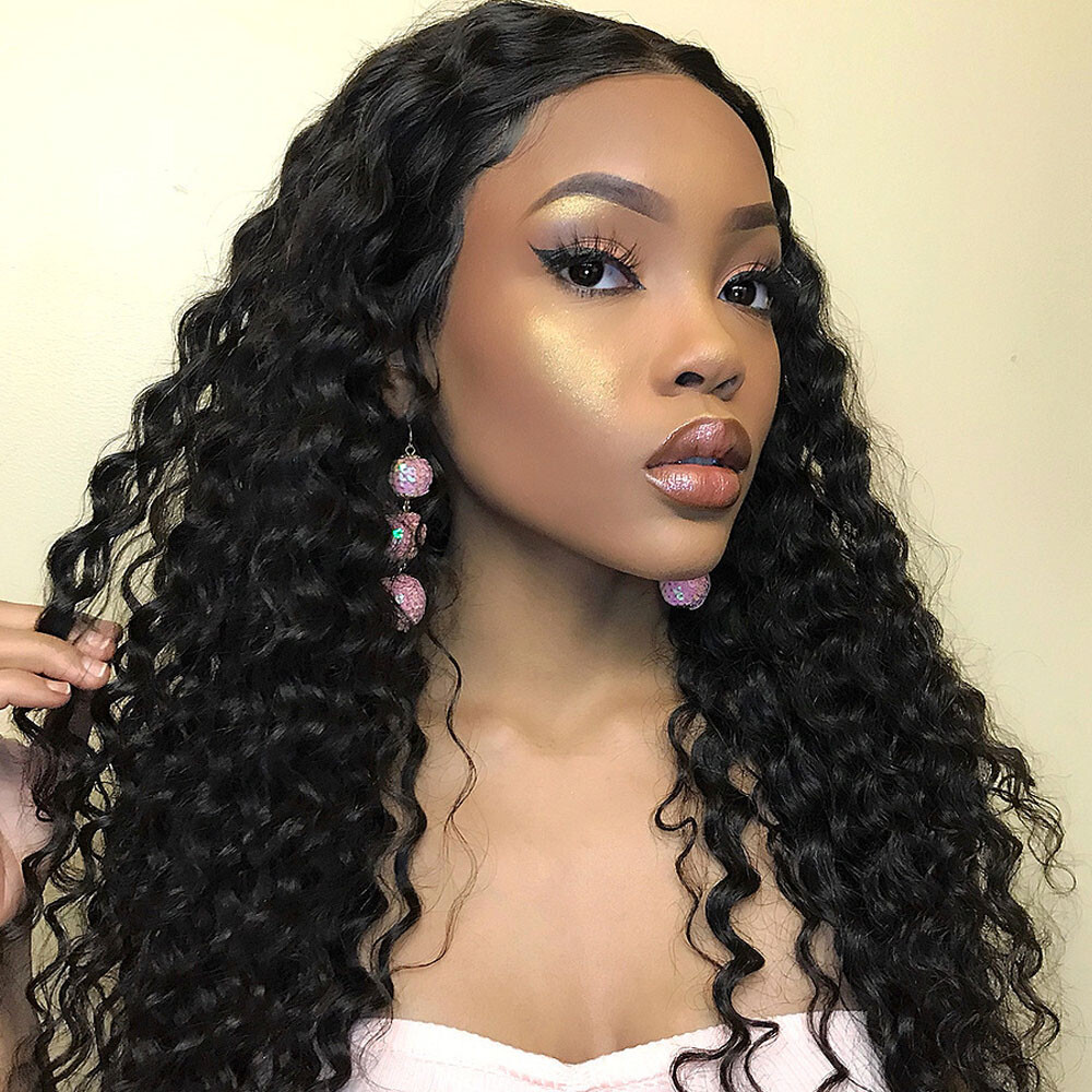 13x4x1 Lace Frontal Human Hair Wig Deep curly T Part Lace Wig Brazilian