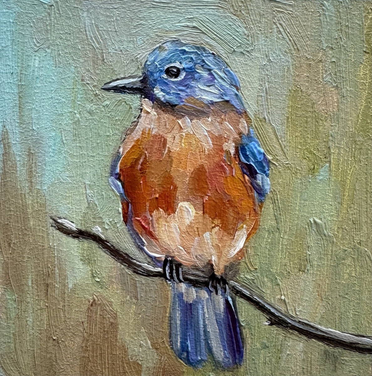 Blue Bird Oil Painting Bird Original Art Small Bird Wall art Blue