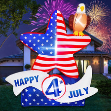 5.2FT 4Th of July Inflatable Decorations,Star American Flying Bald Eagle with Bu
