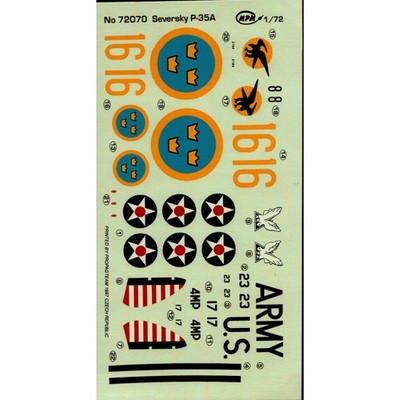MPM 1/72 Seversky P-35A Decals 72070 USAAC Swedish Air Force Propagteam 1997