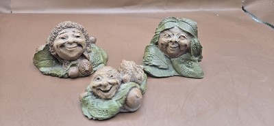 Vtg 3 Tom Clark Gnome Wood Spirit~El & Em, Ella, El-Kim~Retired~Pecan Resin~USA 
