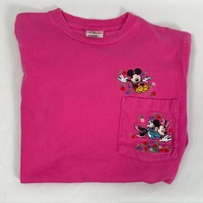 Disney Store Pink Mickey Minnie Mouse Embroidered Pocket T-Shirt Women S VTG 90s