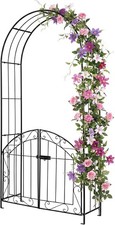 Garden Arch W/ Gate 79" H Heavy-Duty Metal Arbor Trellis Safety Latch 4 Ground