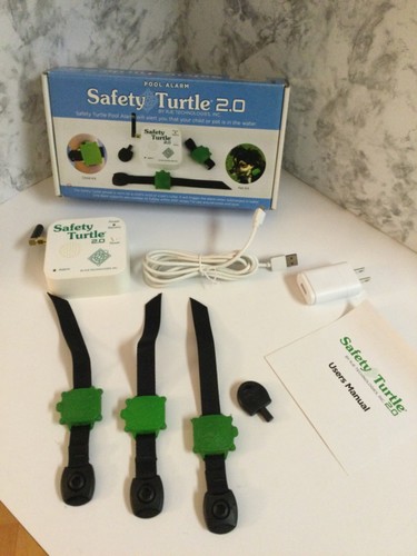 Safety Turtle 2.0 Pool Immersion Alarm Child One-(3) Wristbands (1) Key-VIDEO!