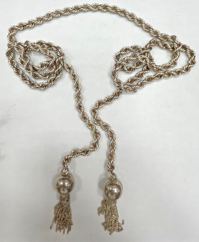 Vintage Signed Taxco Mexico 925 Sterling Silver Heavy Rope Chain Tassel Lariat