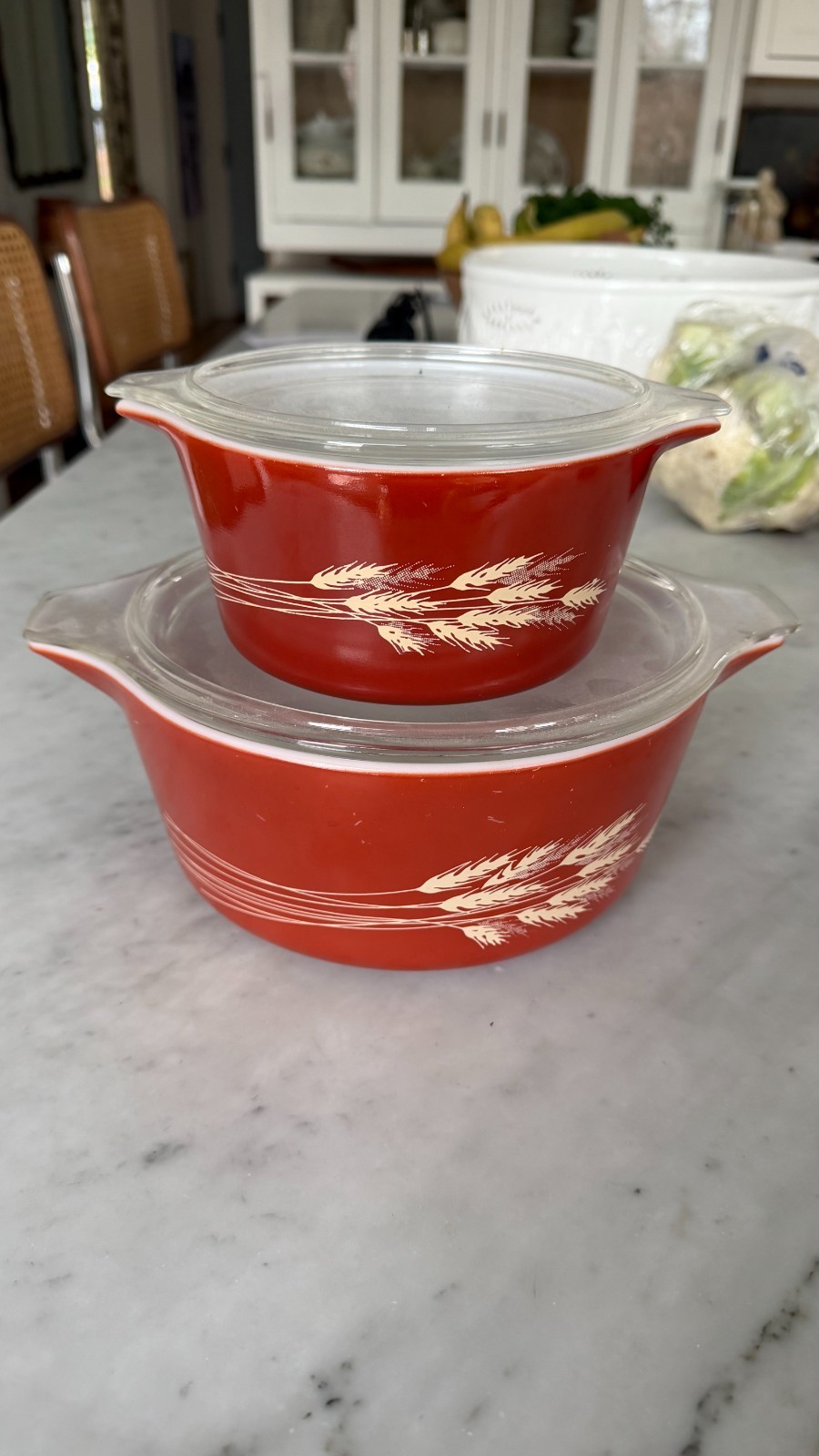 Vintage Pyrex Autumn Harvest Wheat Casserole Set of 2+ Lids1970’s