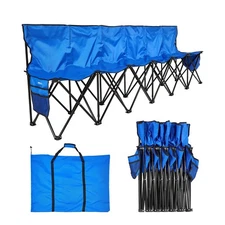 VEVOR Folding Chair Sport 6 Seat Sideline Team Bench with Sidebag Carry Bag Blue