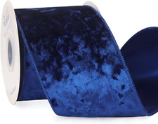 Royal Blue Velvet Wired Ribbon 4 Inch Crushed Velvet Christmas Ribbon