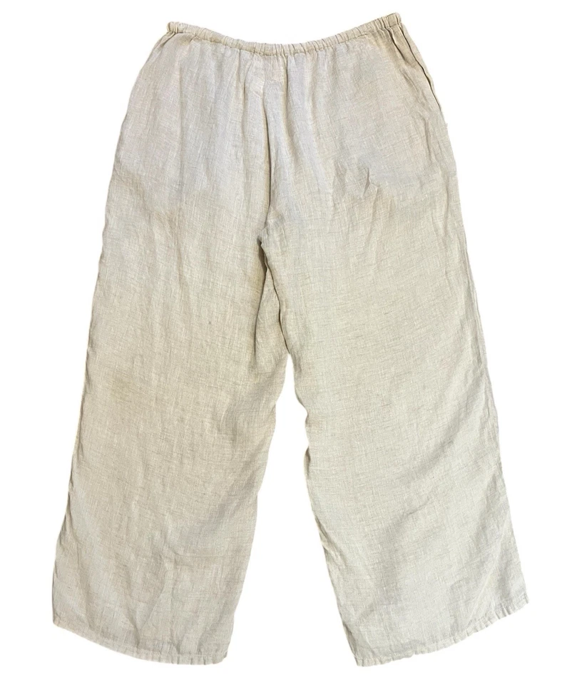 FLAX Women's Cream 100% Linen Wide Leg Crop Pants Coastal Boho Size Small *Read - Image 2 of 4