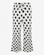 Women's White Black Polka Dot Wide Leg Pants Elastic Waist Boho Lounge Trousers
