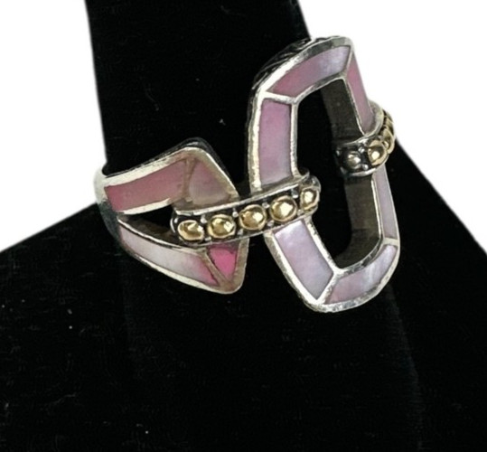 Pink Mother Of Pearl 925 Sterling Silver Ring 18 … - image 1