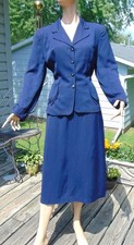 VTG 40s Navy Rayon Gabardine Skirt Suit 30  32W neat Details