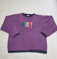 Vintage Guess Jeans Sweatshirt Women's OSFA Purple Multicolor Logo Made USA 90s