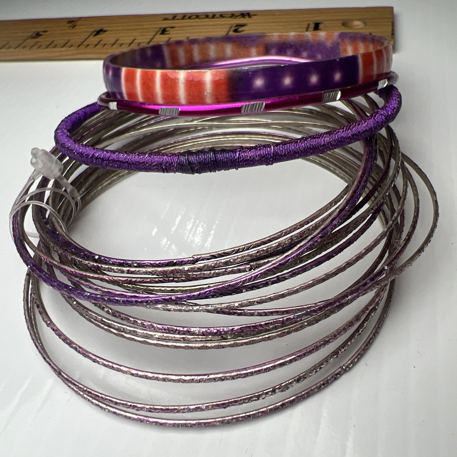 Mixed Metal Stackable Bangles Purple Boho Flag Br… - image 5
