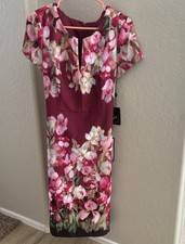 Adrianna Papell Tie Front Stretch Twill Dress women’s 14  Brand NWT Berry/floral