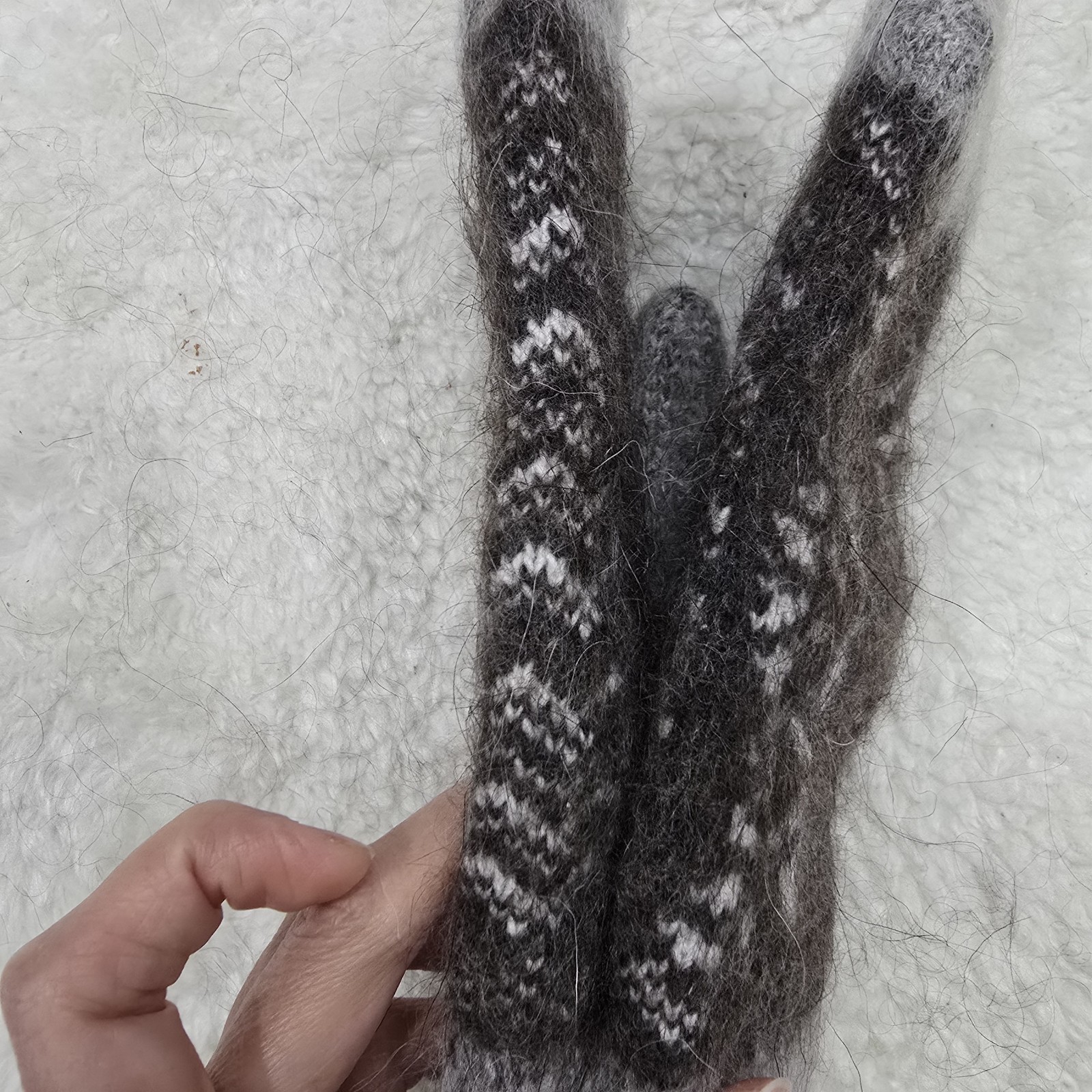Handmade Goat Down Mittens Grey Brown Flower Pattern Winter Warm Hand Knitted image 8