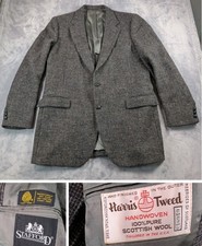 Harris Tweed Blazer Jacket Mens 46R Check Brown Woven 100 Pure Scottish Wool