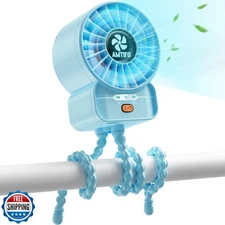 AMTIFO Blue Baby Fan - USB Rechargeable, Quiet, Adjustable Speed, Portable Co