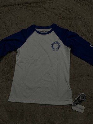 Chrome Hearts Men's Raglan Long Sleeve T-Shirt White Blue Logo Size M