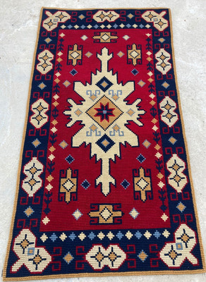 Vintage Französisch Schön Türkisch Nadelspitze Handarbeit Mehrfarbig Teppich Wolle 134x71 cm