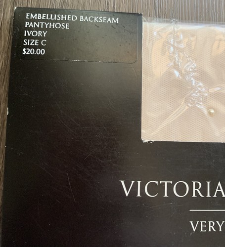 New Victoria's Secret Very Sexy Pantyhose Embellished Backseam Ivory Sz C - Picture 3 of 5