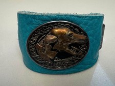Handmade Real Leather Greyhound Whippet Dog Cuff Bracelet Turquoise Teal Western Handmade Real Leather Greyhound Whippet Dog Cuff Bracelet Turquoise Teal Western