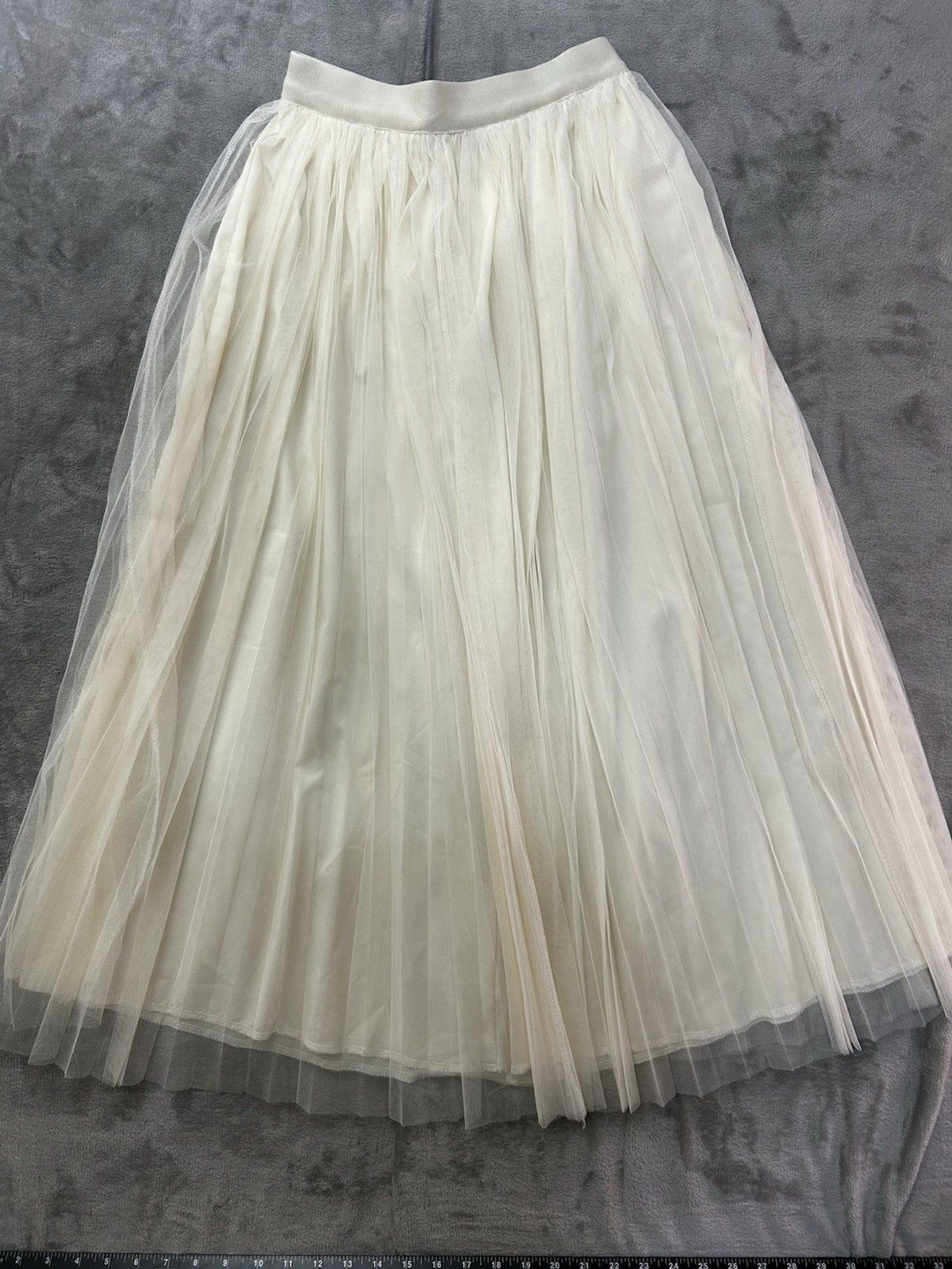 Women’s Ivory Tulle Midi Skirt Elastic Waist Layered A-Line Fairy Cottagecore