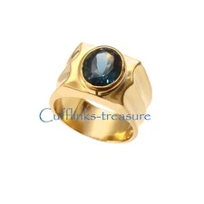 Natural London Blue topaz Gemstone 925 Sterling Silver 18 K Gold Plated Ring #93