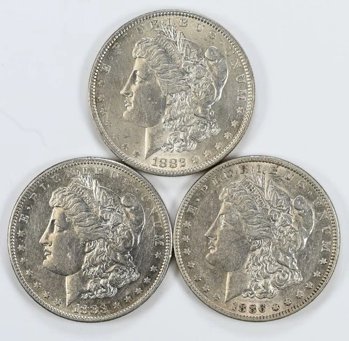 1882 1883-S 1886-O Morgan Silver Dollars XF/AU details Lot of 3 $1