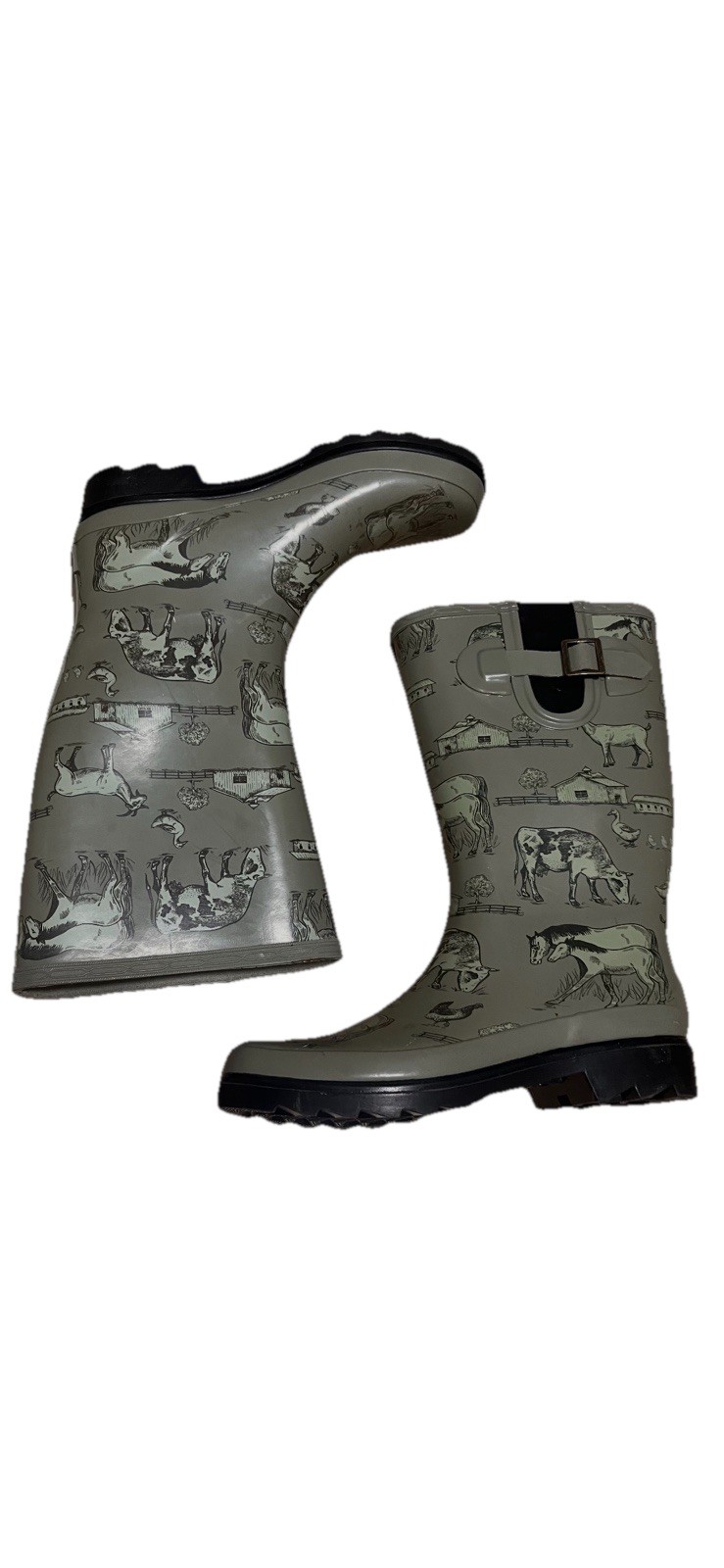 Rubber Rain Boots Waterproof Womens Size 8 Cow Theme Knee High Whimsigoth-image