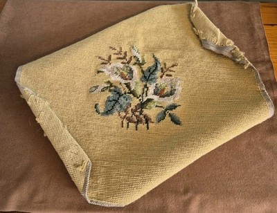 Vintage Wool Needlepoint Gold Floral Upholstery Or Wall Hanging