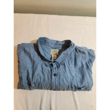 L.L. Bean Shirt Men 3XL Tall 3XLT Blue Short Sleeve Preppy Business Linen Blend