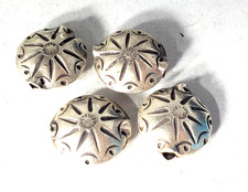 Vtg Sterling Silver Salvaged Stamped Design Southwest Beads 15 mm Lot of 4