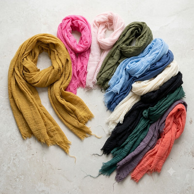 XXL crinkle scarf women men viscose stole wrap shawl plain fringe