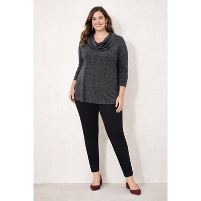 Chicos Sparkle Metallic Cowl Neck Top Knit Detachable Silver Gray 4 XXL 20-22