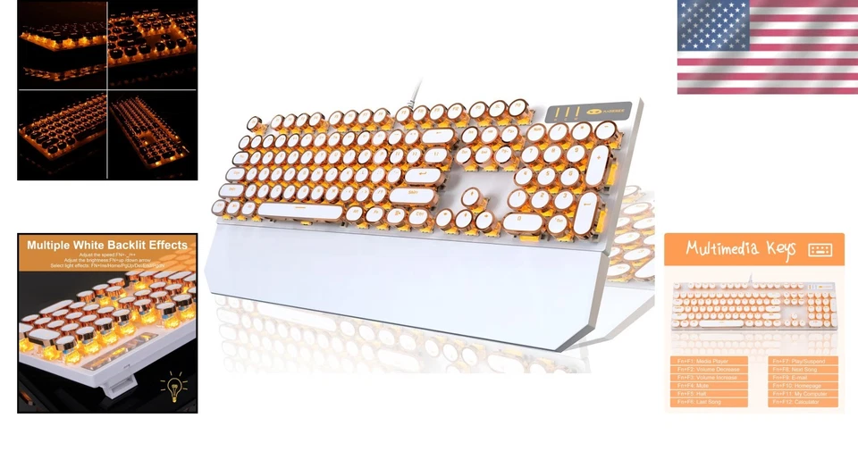 Retro Typewriter Mechanical Keyboard, Gold LED Backlit - Image 2 of 4