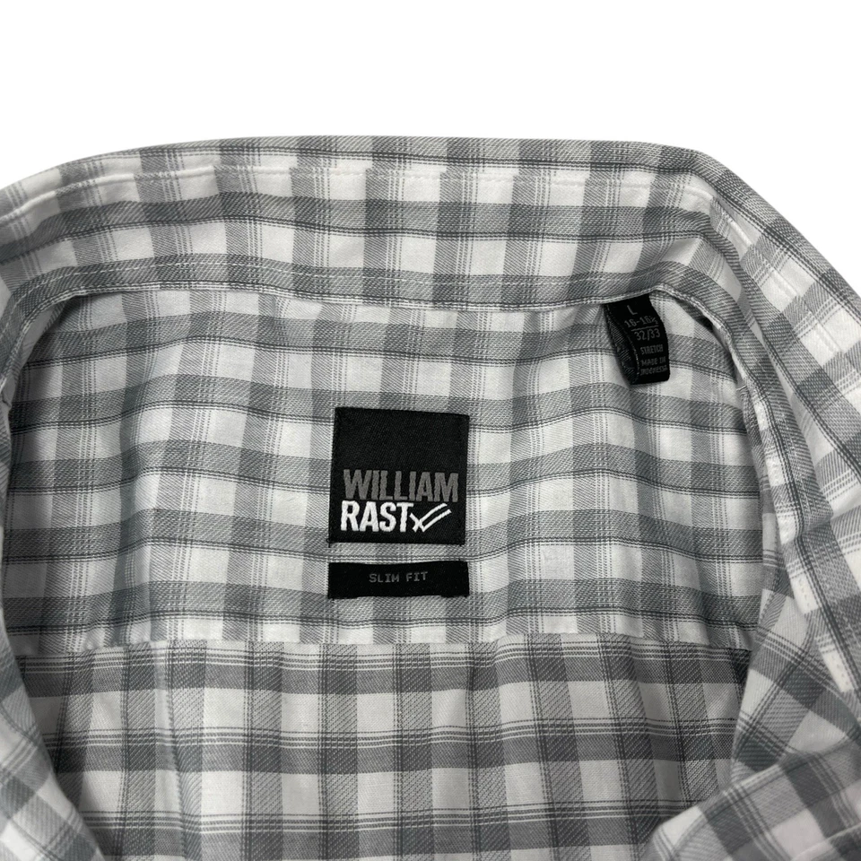 William Rast Hombre Grande 16-16 1/2 32/33 Calce Ajustado Blanco Gris Rayas Manga Larga Foto 4 de 4