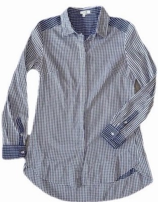 Tyler Boe Women's Gingham Check Tunic Blouse Sz 6 Blue Check Blouse Button Shirt