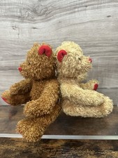 Heart Tush Connected Valentine Bear Couple Light Brown And Dark Brown Plush