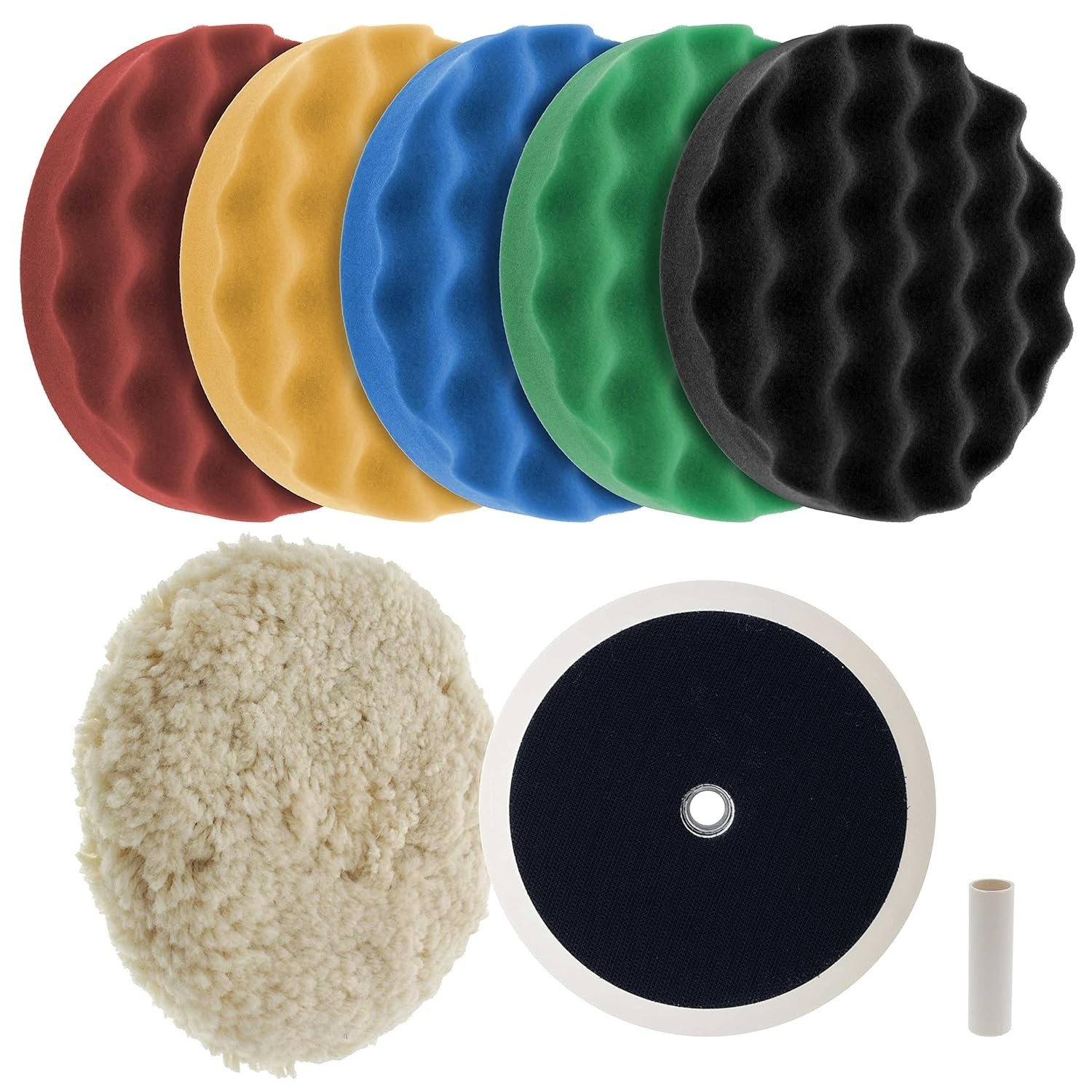 6 Pad 8 inch Buffing and Polishing Kit with 5 Waffle Foam Pads for Car Detailing