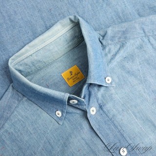#1 MENSWEAR G. Inglese Made in Italy Denim Blue Chambray Rainbow Speckled Shirt