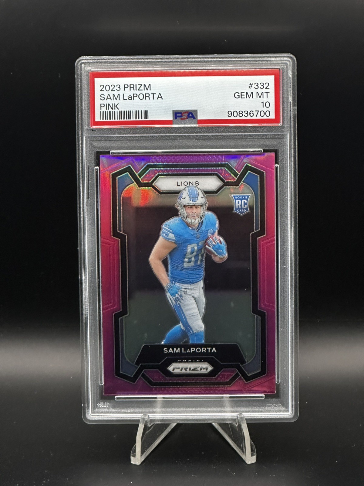 Sam LaPorta 2023 Panini Prizm Rookie #332 Pink Prizm (RC) PSA 10 LIONS