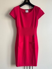 CHANEL VISCOSE KNITTED SUMMER DRESS RIBBED WAIST IN RASPBERRY PINK SIZE 38 - NEW