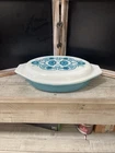Vintage Pyrex Blue Horizon 1-1/2 Quart Divided Casserole Dish With Lid