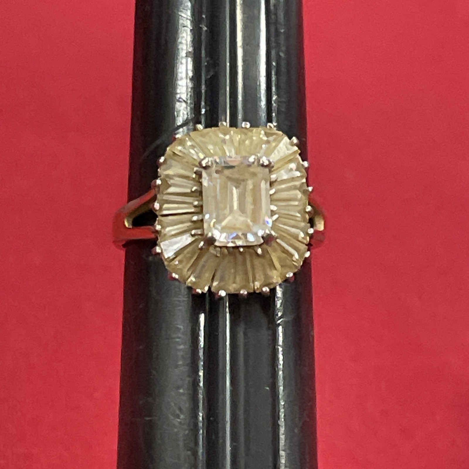 18k Yellow Gold Filled Clear Rectangular Stone Su… - image 8