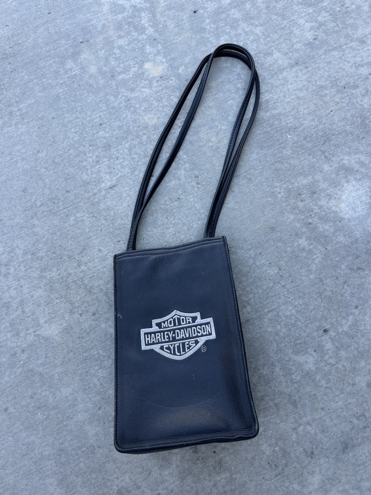 Harley Davidson Motorcycles Black Leather Embroidered Logo Shoulder Bag Tote USA
