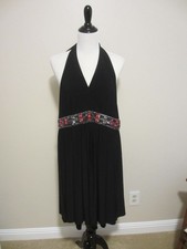 White House Black Market Womens Halter Dress With Beaded Waistband Size 8 Black