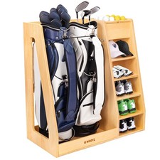 Wooden Golf Storage Organizer for Garage Fits 2 Bags for Any Level Golfer Gre...