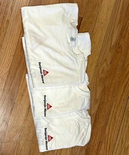 Three Benjamin Moore Men’s XL Regular White Cotton Jersey Crew Neck Logo T-Shirt - product listing photo