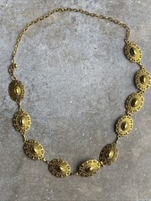 Vintage Women's Gold Ethnic Oval Carved Concho Western Cowgirl Waist Chain Belt